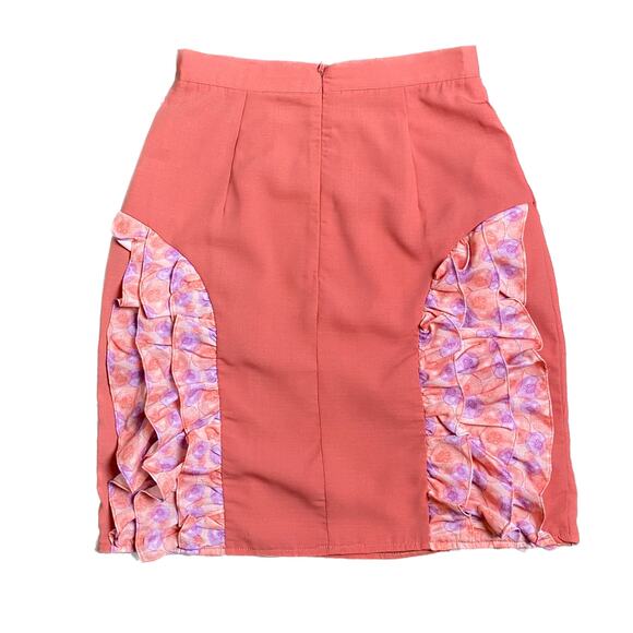 New Small Ruffle High Rise Floral Solid Peach Skirt Pink Pencil Mini Fitted - Picture 4 of 4